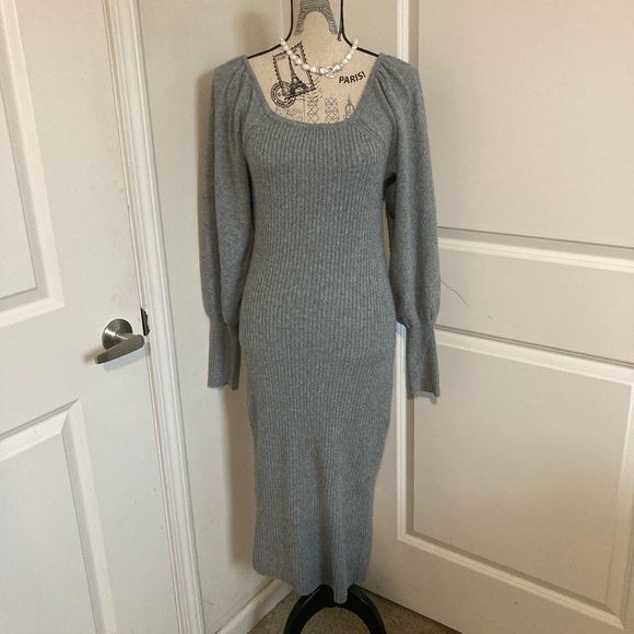 Scoop Women’s Gray Knit Long Puff Sleeve Maxi Dress - Picture 1 of 5